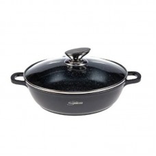 PL-DAR36 BLACK PLATIUM COLLECTION, Cratita joasa cu capac, interior marmorat, capacitate 6.8 L, diametru 36 cm